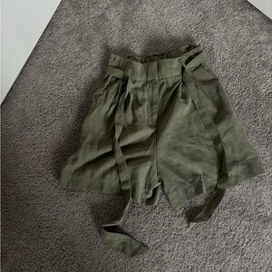H&M Green Khaki Tie Waist Shorts